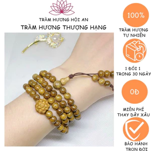 Vòng tay trầm hương chuỗi tràng hạt 108 678 ly mix charm hoa sen - Trầm hương tốc tự nhiên - Vòng phong thủy