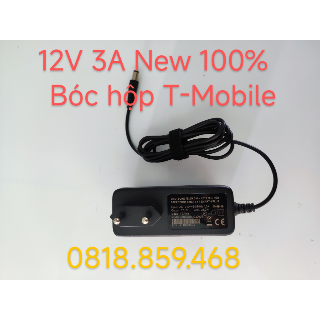Mới 100 12V 3A TMobile adapter sạc nguồn xịn cho Router, LED, Modem