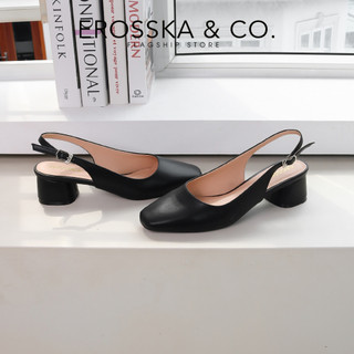 Erosska  - Giày cao gót slingback mũi vuông gót vuông vững chắc màu kem cao 5cm _ EL013