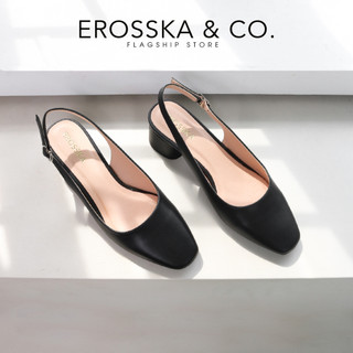 Erosska  - Giày cao gót slingback mũi vuông gót vuông vững chắc màu kem cao 5cm _ EL013