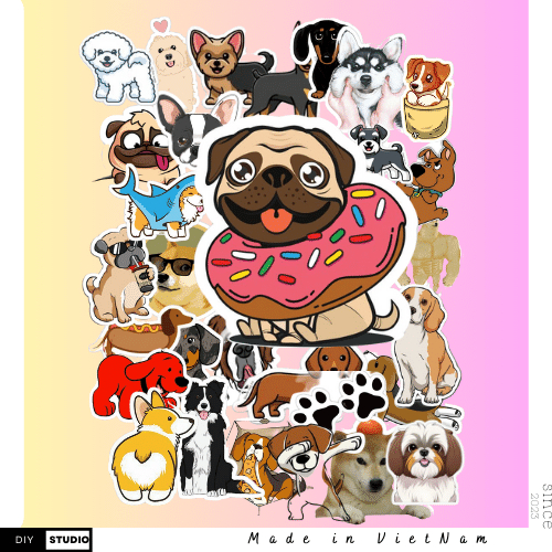 60 sticker chó trang trí điện thoại vali laptop văn phòng phẩm dụng cụ học tập