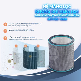 Combo Quạt lọc Không Khí Bù Ẩm ULTTY CR022 + Màng Lọc Hepa H14 lọc tới 99,97% vi khuẩn, bụi mịn