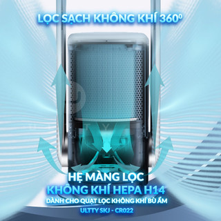 Combo Quạt lọc Không Khí Bù Ẩm ULTTY CR022 + Màng Lọc Hepa H14 lọc tới 99,97% vi khuẩn, bụi mịn