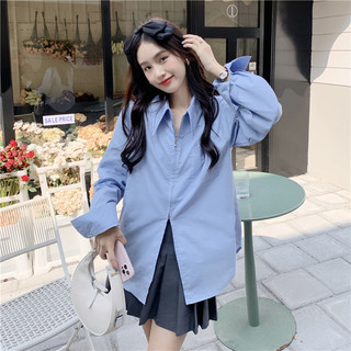 Áo sơ mi nữ khoá kéo 2 đầu tay dài FORGIRL dáng rộng thời trang Hàn Quốc dành cho nữ FG004