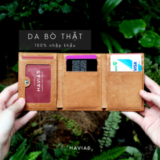 Ví Gấp Mini HAVIAS Da Bò Vachetta nhập khẩu ví da nam nữ NOTE
