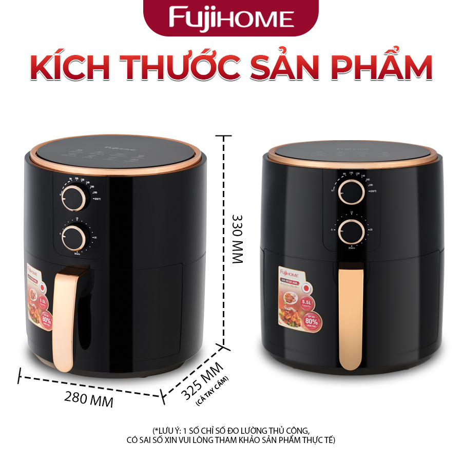 Nồi chiên không dầu 5,5 lít Fujihome A5B, công suất 1500W đa chức năng, lòng nồi phủ chống dính, BH toàn quốc 18 tháng
