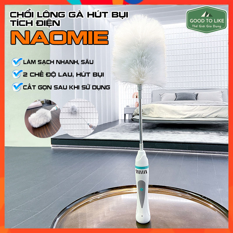 Chổi Lông Quét Bụi Tĩnh Điện Tự Động Xoay 360° NAOMIE Kết Hợp Hút Bụi ...