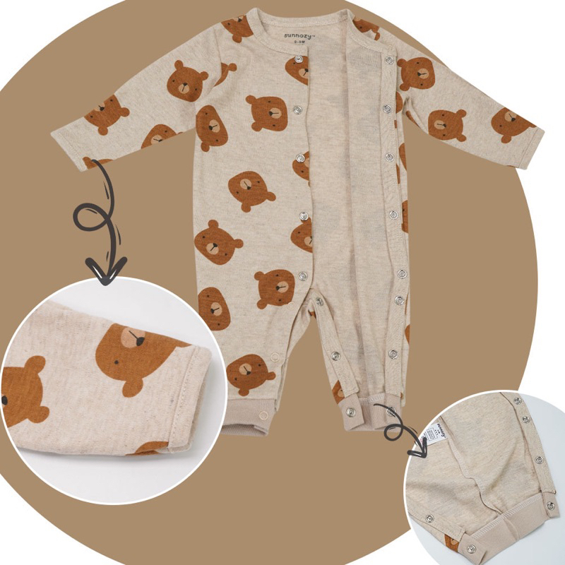 [MD31] Set 2 bodysuit dài tay hoạ tiết gấu xinh kèm 1 mũ cho bé yêu