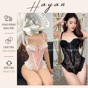 JUM4 Đồ ngủ sexy bodysuit, bộ jumsuit phối ren hoạ tiết có GỌNG nâng ngực JUM4
