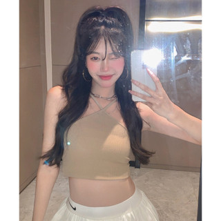 Áo 2 Dây Nữ Kiểu Yếm Chéo Dây Mảnh Dáng Croptop Chất Thun Tăm Siêu Hot A07