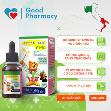 Siro Fitobimbi D3 K2 bổ sung vitamin D3, K2 cho trẻ, tăng hấp thu canxi tối đa, giúp xương, răng chắc khỏe, giảm bé còi