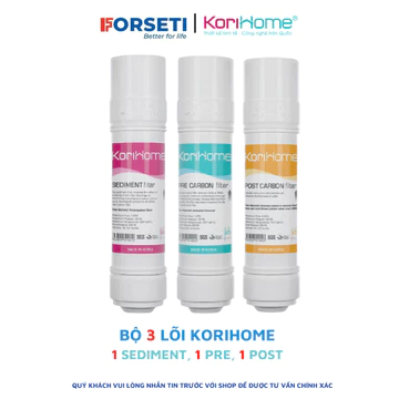 Combo 3 lõi lọc máy lọc nước Korihome gồm 1 Sediment, 1 Pre carbon, 1 Post carbon - Chính Hãng