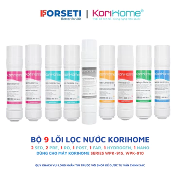 Combo 9 lõi lọc Korihome cho máy lọc nước Wpk-910, WPK-915 (2 sed 2 pre 1 post 1 RO 1 Nano 1 Hydrogen 1 Far)
