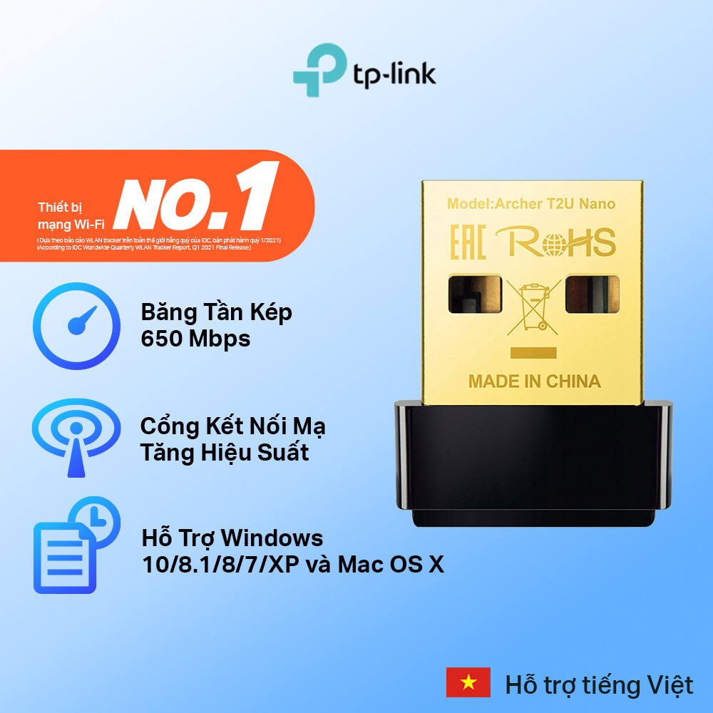 Bộ Chuyển Đổi USB Wifi TP-Link Archer T2U Nano Băng Tần Kép Chuẩn AC 600Mbps
