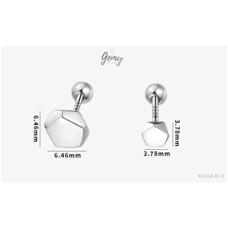 Khuyên tai nam bạc 925 màu đen lục lăng đơn giản, unisex (1 chiếc) | GEMY SILVER KN34