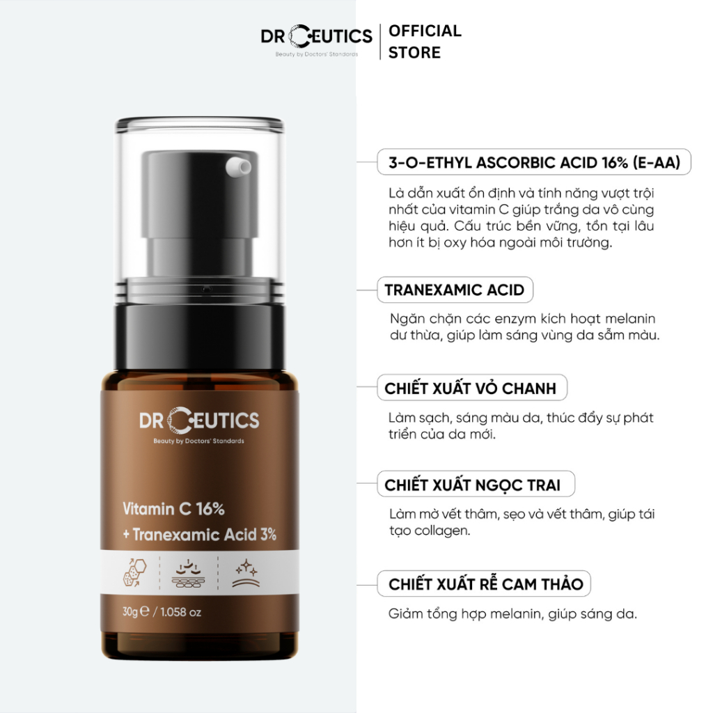 Ảnh DRCEUTICS Serum Vitamin C 16% DrCeutics Ngăn Ngừa Lão Hóa Và Làm Sáng Da (30ml) 3