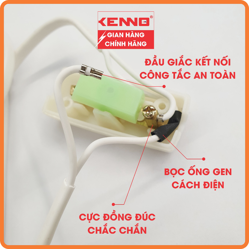 Bộ dây đuôi đèn liền công tắc dạ quang Kenno DS sẵn phích cắm