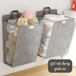 Giỏ Đựng Quần Áo Treo Tường Nhà Tắm Gấp Gọn Có Nắp Tiện Lợi Đựng Quần Áo Bẩn Vải Canvas Chống Nước Tặng Miếng Dán 88420