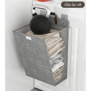 Giỏ Đựng Quần Áo Treo Tường Nhà Tắm Gấp Gọn Có Nắp Tiện Lợi Đựng Quần Áo Bẩn Vải Canvas Chống Nước Tặng Miếng Dán 88420