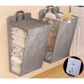 Giỏ Đựng Quần Áo Treo Tường Nhà Tắm Gấp Gọn Có Nắp Tiện Lợi Đựng Quần Áo Bẩn Vải Canvas Chống Nước Tặng Miếng Dán 88420