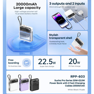 [3C / CCC] Sạc Dự Phòng Remax RPP-603 20000mAh chứng nhận CCC, sạc Aifon 15 16, cáp nhanh QC 22.5W PD 20W