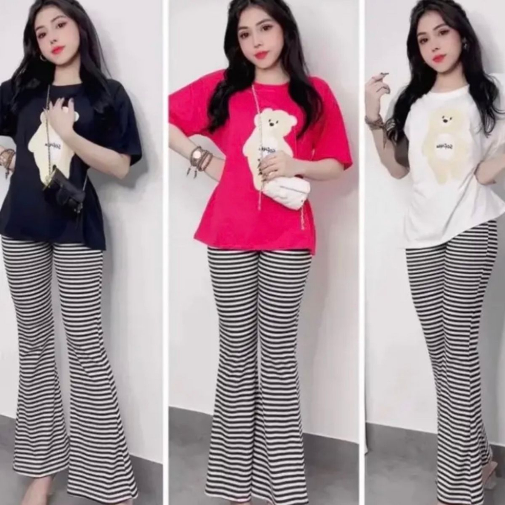 Đồ Bộ Nữ Bigsize 45-85kg Quần Dài Ống Loe Xẻ Tà Nơ Cạp Cao Thun Gân Áo Tay Ngắn ESHOP DB89