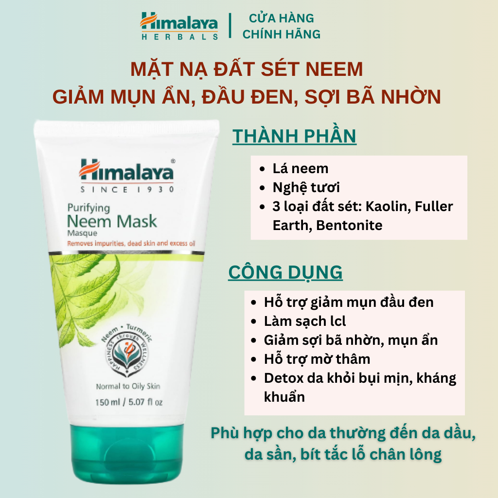 Ảnh Mặt nạ đất sét lá neem loại bỏ mụn, bã nhờn và mờ thâm Himalaya Neem Face Pack 150ml 3