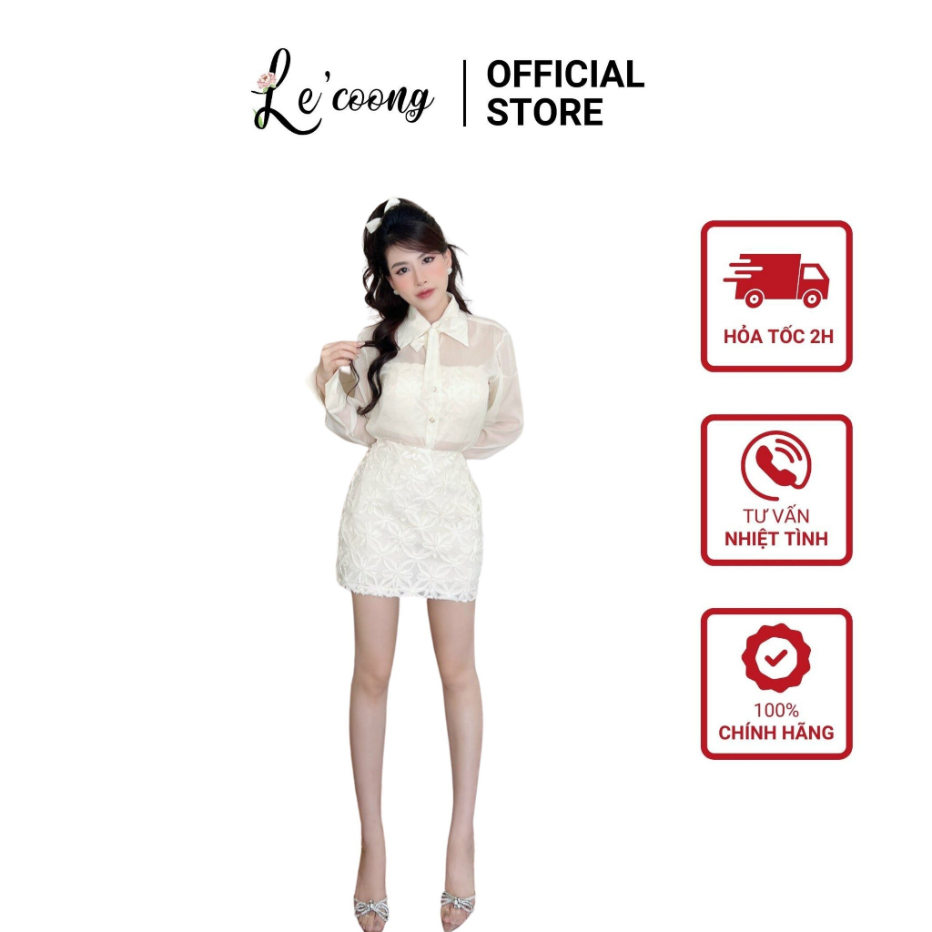 Set Áo + Chân Váy 3 Món Màu Be LECOONG B67 Đầm Đẹp Áo Sơ Mi Sang Chảnh