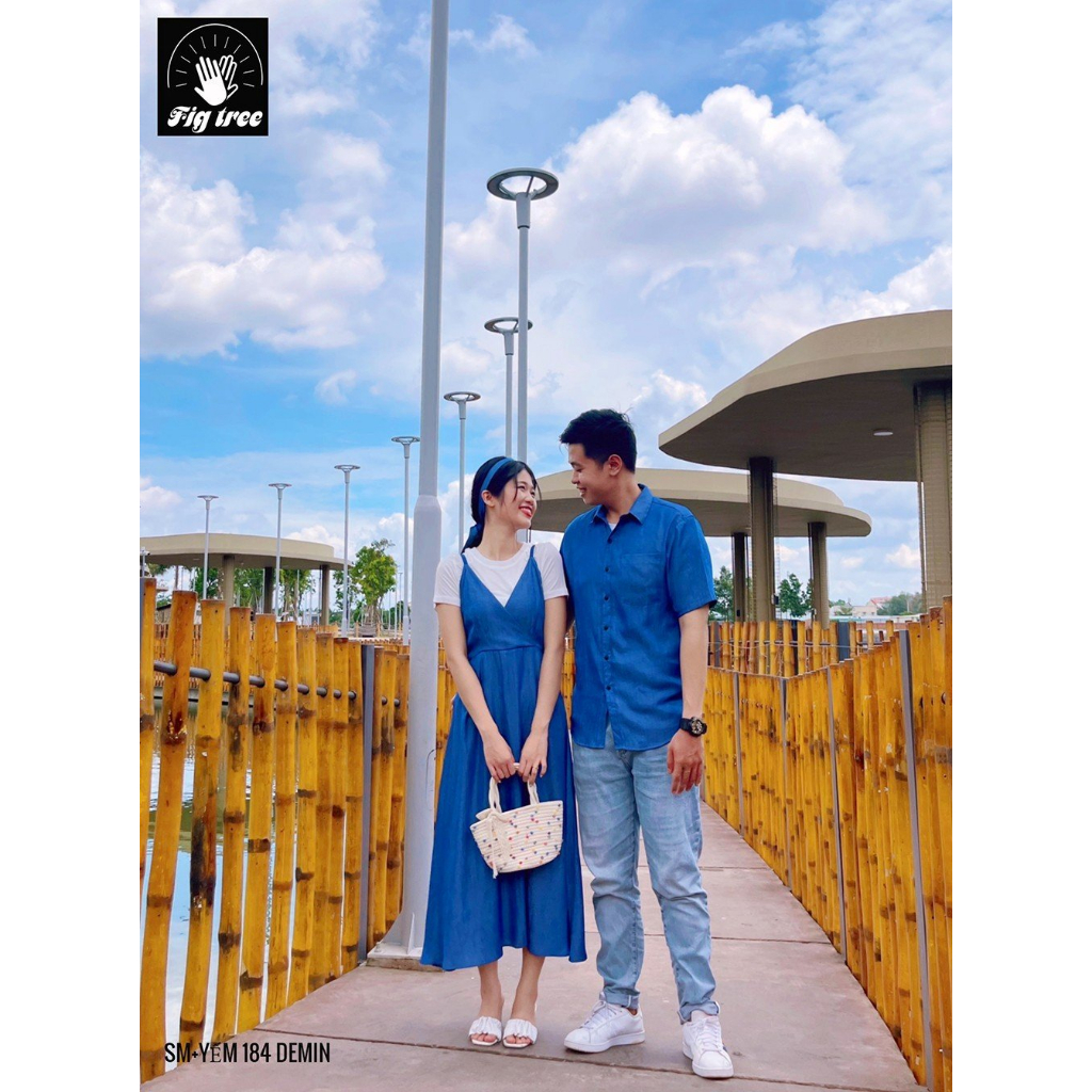 Combo Sơ Mi Váy Đôi Fig Tree Mẫu Denim, Màu Xanh Blue Mềm Mát,Siêu Xinh Mã 184