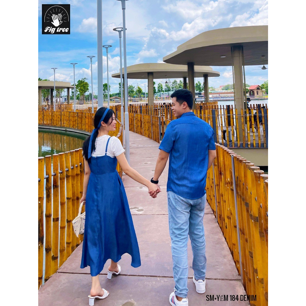 Combo Sơ Mi Váy Đôi Fig Tree Mẫu Denim, Màu Xanh Blue Mềm Mát,Siêu Xinh Mã 184