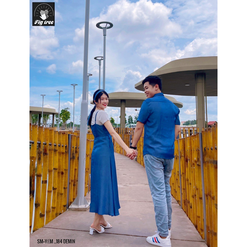 Combo Sơ Mi Váy Đôi Fig Tree Mẫu Denim, Màu Xanh Blue Mềm Mát,Siêu Xinh Mã 184