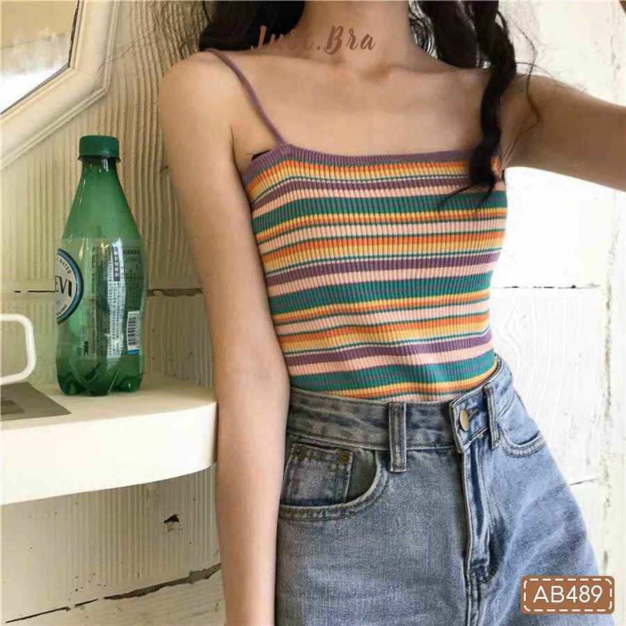 Áo hai dây Just Bra chất liệu thun gân thoáng khí, thoải mái, không có mút, hoạ tiết kẻ sọc dễ thương AB489 spe
