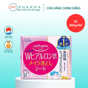 Khăn Ướt Tẩy Trang Dưỡng Ẩm Da Bổ Sung Acid Hyaluronic Sofymo Kose Nhật Bản (Gói Refill 52 Miếng)