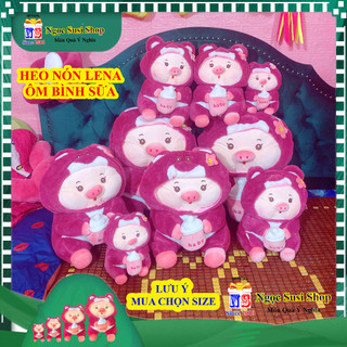[HÀNG ĐỘC] THÚ NHỒI BÔNG CON HEO NÓN LENA ÔM BÌNH SỮA LÔNG XÙ MỊN ĐẸP NHƯ ẢNH - MUA CHỌN SIZE [NGỌC SUSI]