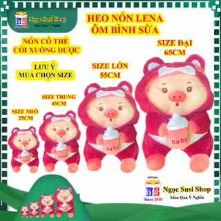 GỐI ÔM THÚ BÔNG CON HEO NÓN LENA ÔM BÌNH SỮA SIÊU CƯNG ĐẸP NHƯ ẢNH MẪU MỚI ĐỘC LẠ - MUA CHỌN SIZE [NGỌC SUSI]