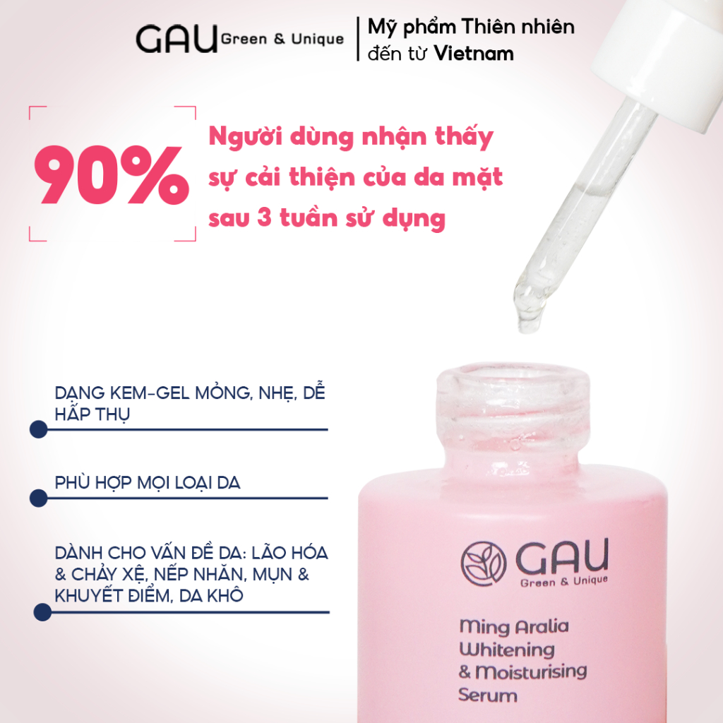 Serum Tinh chất Dưỡng Da Nhân Sâm Mâm Xôi Tự nhiên GAU Giảm Nếp Nhăn Căng bóng da Chống lão hoá 30ml