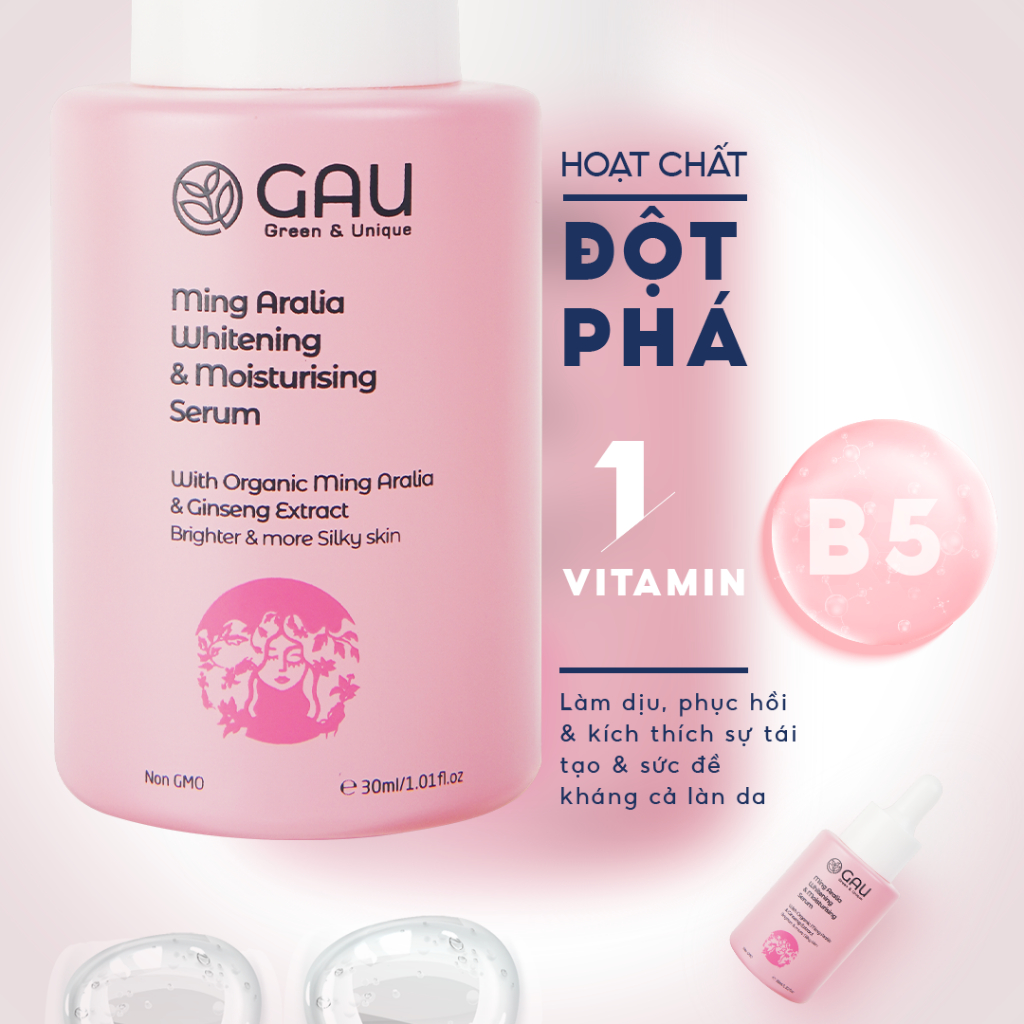 Serum Tinh chất Dưỡng Da Nhân Sâm Mâm Xôi Tự nhiên GAU Giảm Nếp Nhăn Căng bóng da Chống lão hoá 30ml