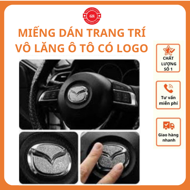 Miếng dán trang trí logo vô lăng ô tô xe hơi đính đá sang trọng cho