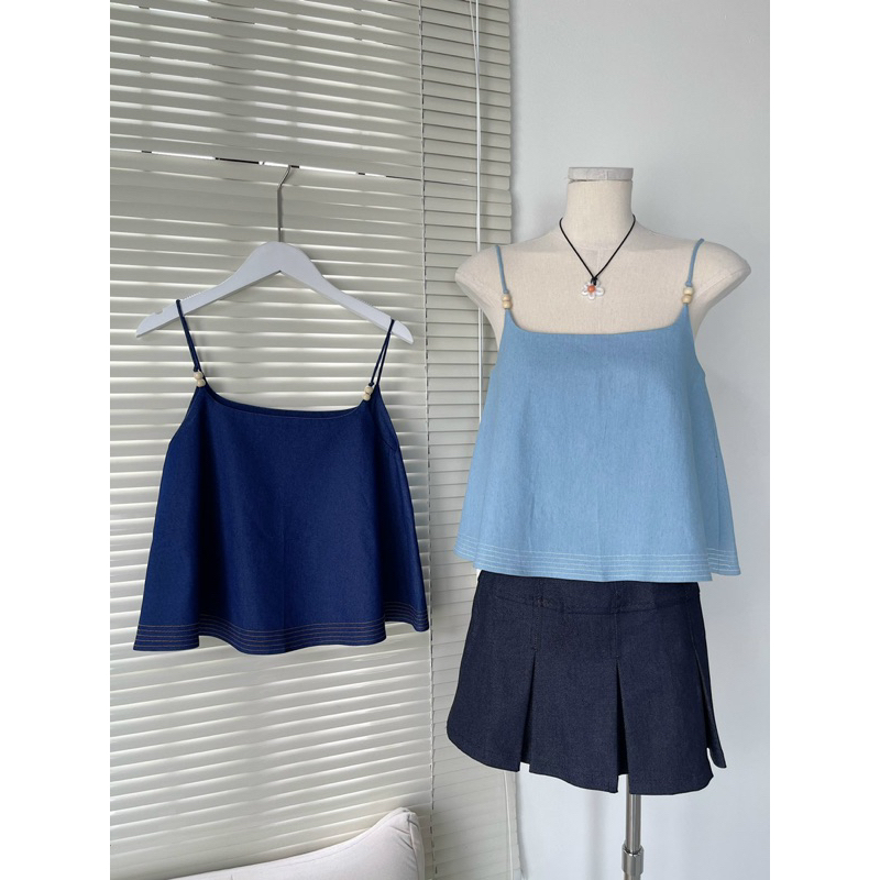 Áo denim 2 dây có nút gỗ HERA TOP