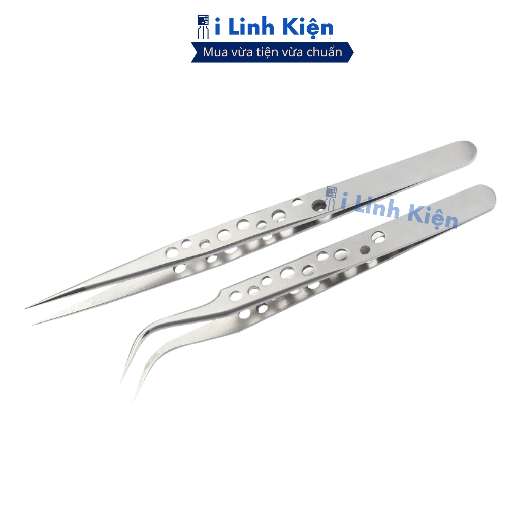 Nhíp gắp linh kiện điện tử màu trắng thép không gỉ dạng lỗ cao cấp chính hãng ilinhkien.