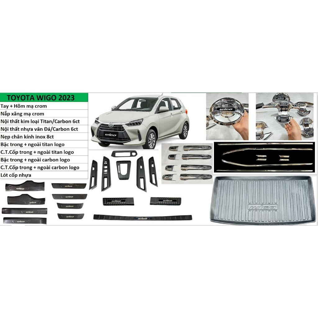 Ốp tay nắm hõm cửa xe Toyota Wigo 2023-2026, Mẫu nhựa MẠ CROM cao cấp. Chống xước cửa