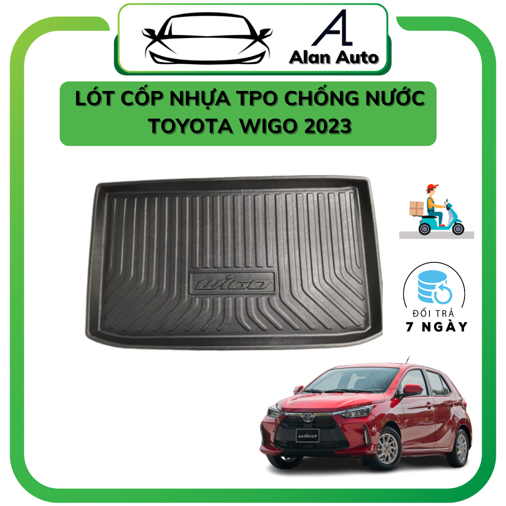 Lót cốp nhựa xe Toyota Wigo 2023, Khay lót côp nhựa chống nước, nhựa dẻo tpo bền bỉ