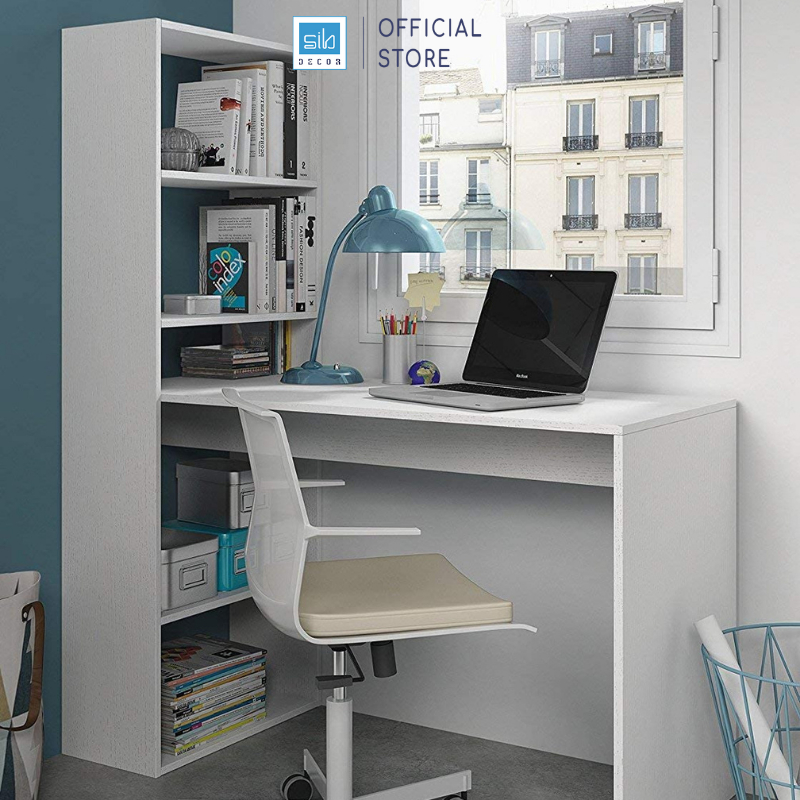 Ảnh Bàn Làm Việc Kết Hợp Kệ Sách Màu Trắng SIB Decor, Gỗ Chống Ẩm, Bề Mặt Melamine Chống Trầy BLV22 2