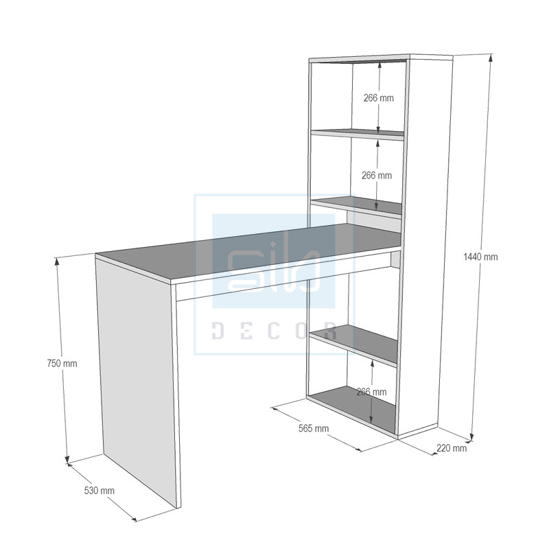 Ảnh Bàn Làm Việc Kết Hợp Kệ Sách Màu Trắng SIB Decor, Gỗ Chống Ẩm, Bề Mặt Melamine Chống Trầy BLV22 3