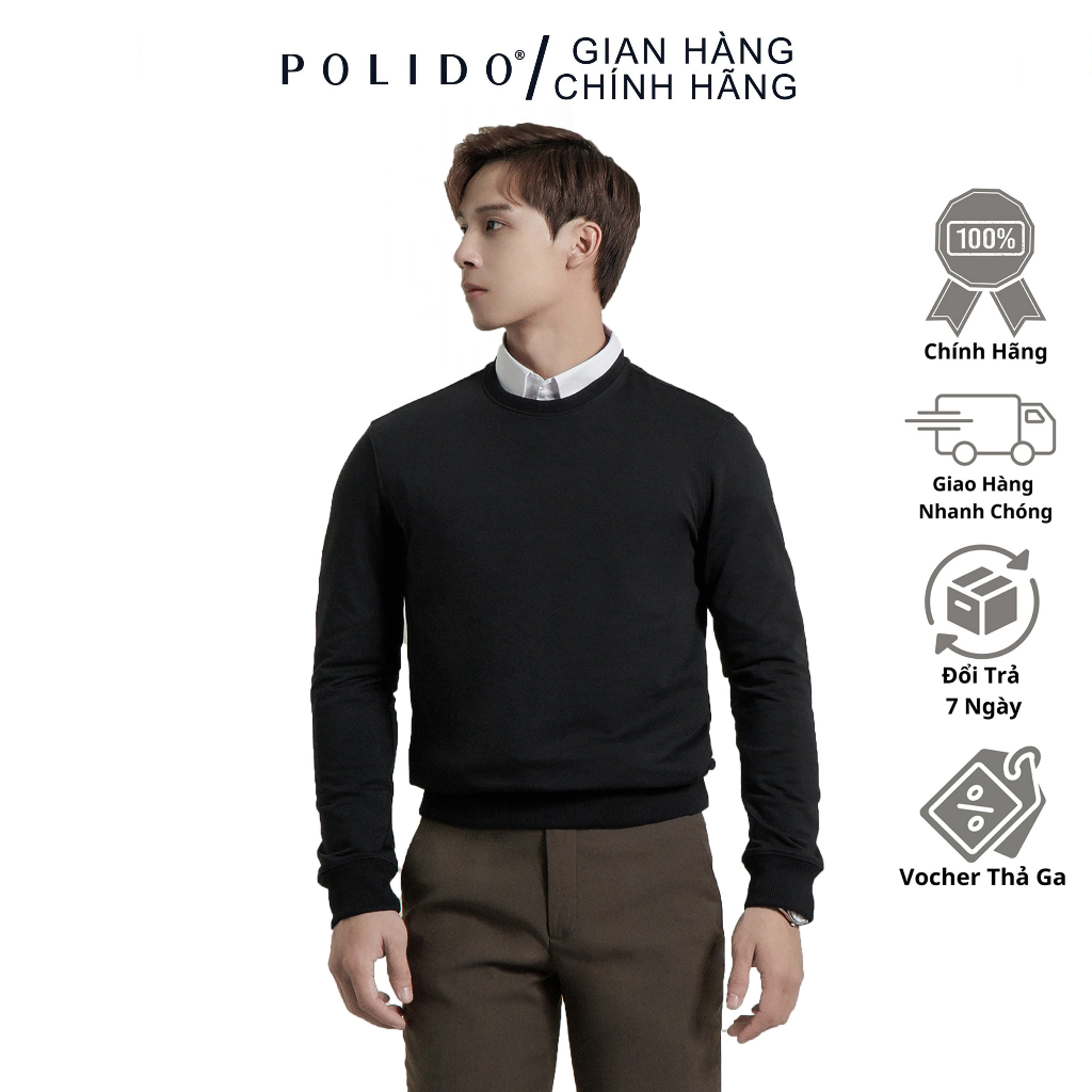 Áo nỉ dài tay trơn cf polido chất liệu da cá kiểu dáng basic dễ mặc dễ phối thời trang mùa đông cho nam