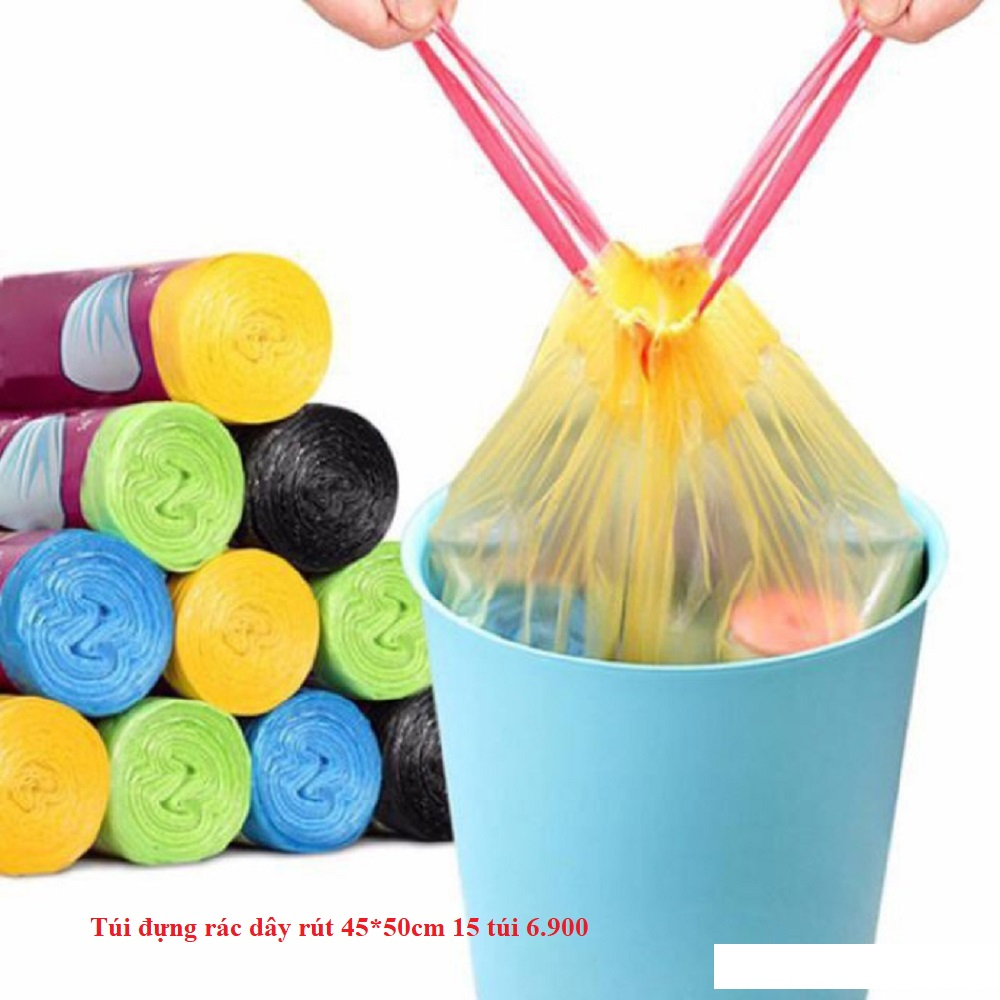 Combo 8 cuộn Túi đựng rác có quai rút tiện lợi kích thước 45x40 cm túi ...