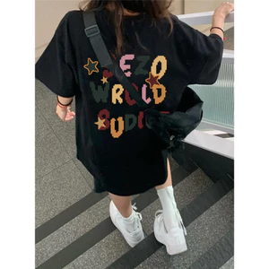 Áo thun nữ HappyFamily - Mẫu tay lở in chữ SEZO WROLD SUDIOT chất cotton 100 Cao Cấp