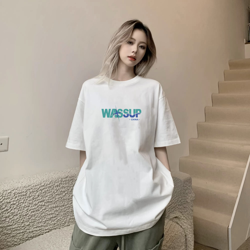 Áo thun nữ HappyFamily - Mẫu  tay lở in chữ WASSUP chất cotton 100 Cao Cấp
