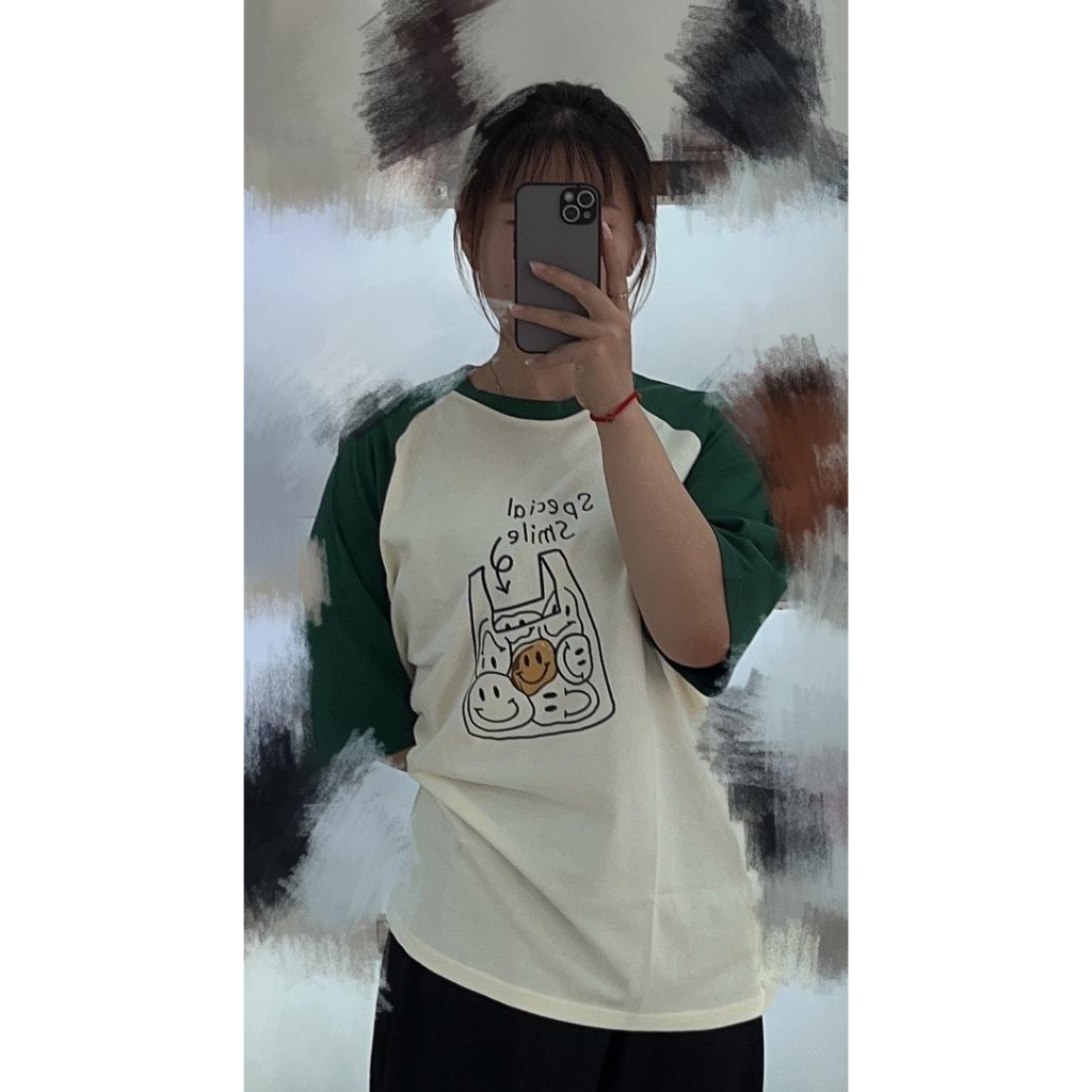 Áo thun cặp đôi HappyFamily - Mẫu  tay lở Raglan in họa tiết Special Smile chất cotton 100 Cao Cấp