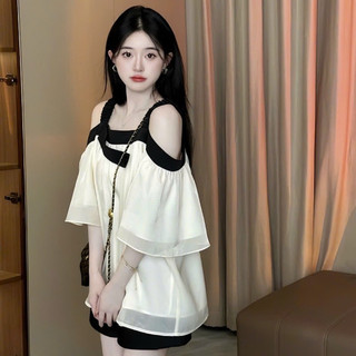 [ Rẻ vô địch ] Set áo tơ trễ vai mix quần sooc đen